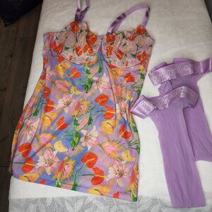 Savage X Fenty Floral Lingerie and Thigh Highs 3XL